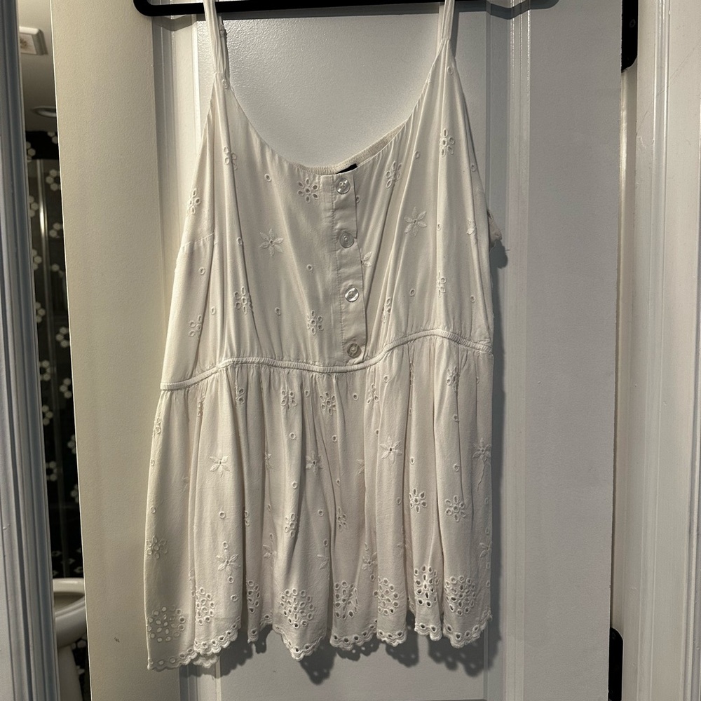 White Eyelet Button-Front Tank Top